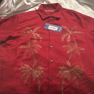 Red Palm Tree Embroidered Men's short sleeve Shirt